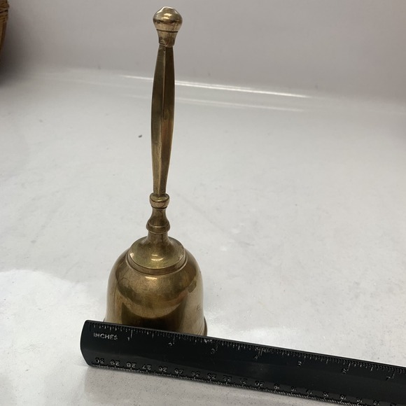 Vintage Brass School Bell Tall Handle Chime Teacher Boho Decor Dinner - Picture 8 of 8